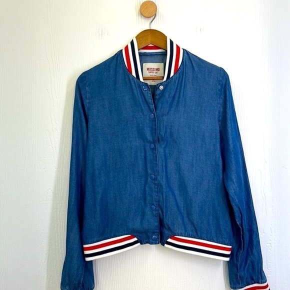Mossimo - Retro Stonewashed With Red Blue Stripe Trim Button Up Jacket Size M - Picture 8 of 11